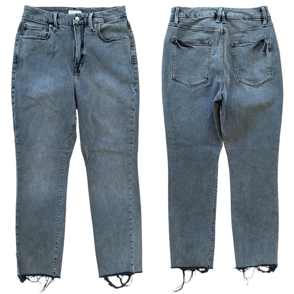 Good American "Good Classic" Black-ish Gray Raw Hem High Rise Jeans Size 30